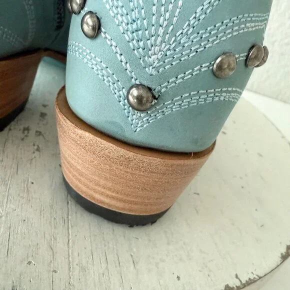 Lane COSSETTE Womens Cowboy Booties 6.5 Western Blue Leather Cowgirl Short Boots - Picture 4 of 13